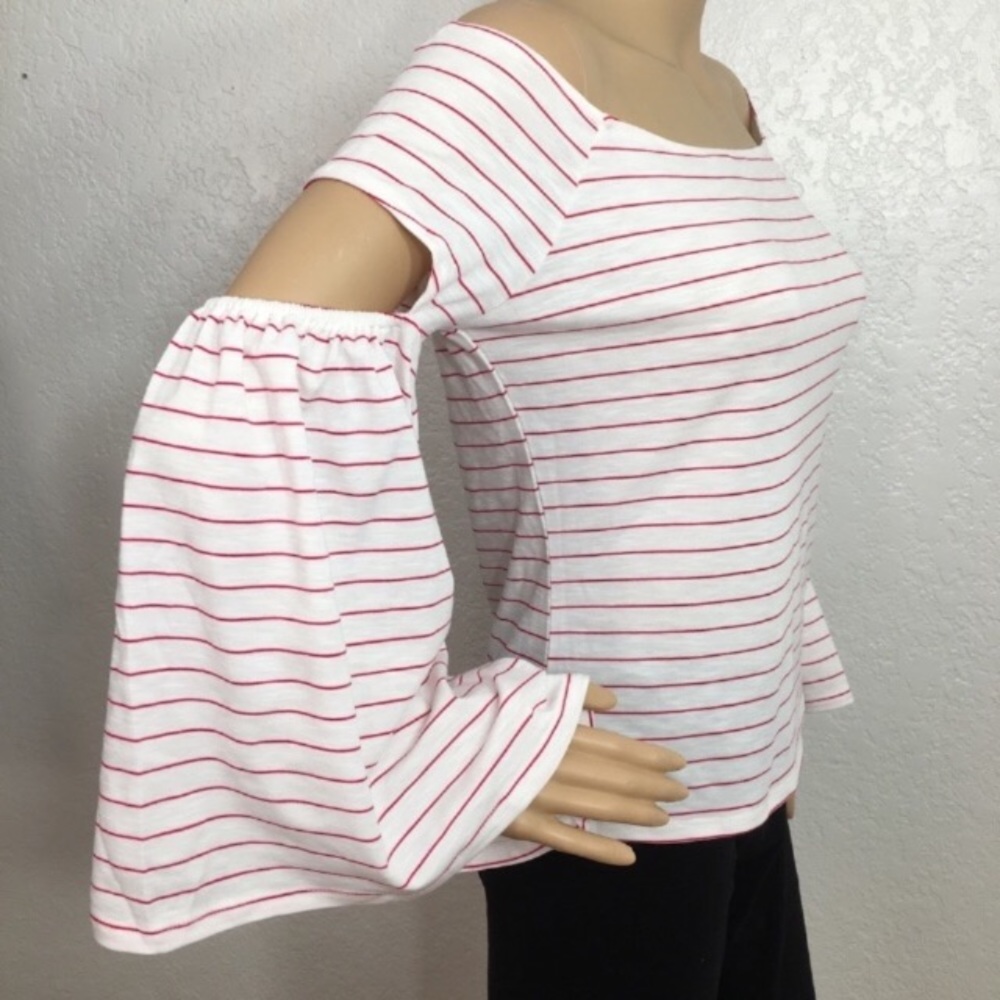 Free Generation Striped Cut-Out Bell Sleeve Top